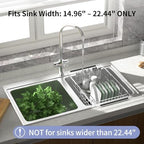 JAQ Over Sink Dish Drying Rack, Expandable 14.96"–22.44" Adjustable Dish Rack for Kitchen Sink, 304 Stainless Steel Dish Drainer with Utensil Holder, Space Saving for Most Standard Kitchen Sinks - Image 2