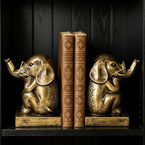 Bookends, Resin Book Ends for Shelves, Heavy Duty Decorative Vintage Bookends, Creative Book Stopper Holder Decor for Desk Home Office, Gifts (Elephant) - Image 5