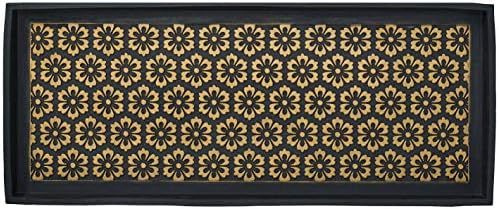 HF by LT Layla Design Deluxe Rubber Boot Tray, 34 x 14 inches, Heavy Duty Vulcanized Rubber, One-Piece Seamless Construction, Year Round Use Indoors or Outdoors, Black with Brushed Brass Finish by HFbyLT