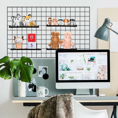 Yaocom 4 Pcs Gridwall Shelf Hooks Rack and Hanging Shelf for Wire Grid Panel Grid Panel Accessories Black Metal Wall Shelves for Home Garage Retail - Image 2