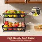 Sevenblue 2-Tier Fruit Basket with Banana Hangers, Detachable Metal Bowl - Image 2