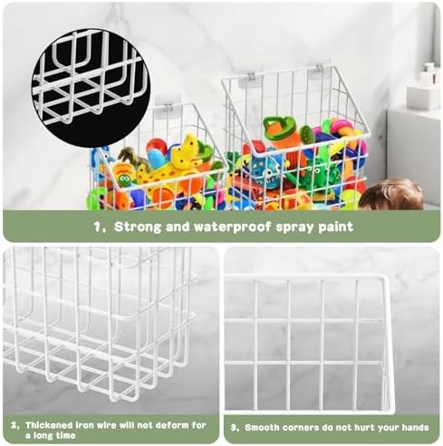 Greentainer 2 Pack Bath Toy Storage Organizer, Large Rustproof Metal Wire Basket, Wall Mounted Hanging Bathtub Holder, Bathroom Shower Caddy for Tub Toys & Toiletries - Image 5