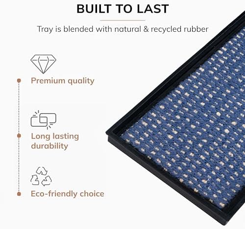 Anji Mountain Heavy Duty Waterproof Rubber Shoe Storage Mat Organizer/Boot Storage Multi Use for Entryway with Coir, Blue and Ivory Insert, Fits 2 Pair (24.5" Wide) - Image 3