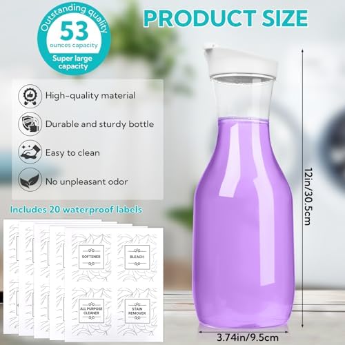 VZZNN 4 Pack Laundry Bottles 53oz Plastic Liquid Detergent Dispenser with 20 Label Laundry Room Organization for Liquid Powder Bleach Scent Booster Beads Soap Fabric Softener - Image 2