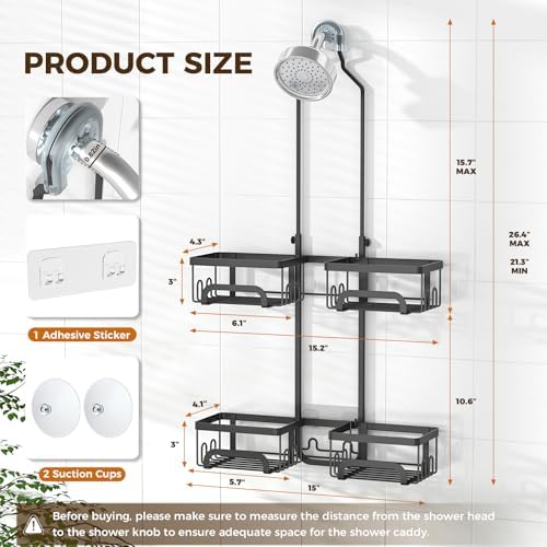 REINHARDT Split Shower Caddy Hanging for Handheld Showerheads, Black - Image 6