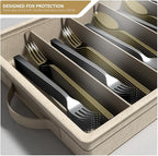 Sorbus Flatware Storage Box, Clear Silverware Organizer with Lid (Beige) - Image 4