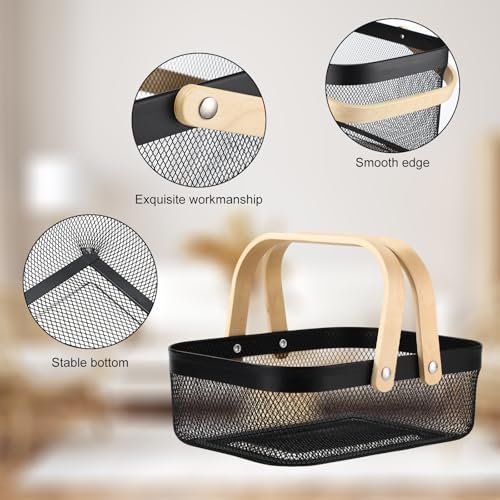 Sadnyy 2 Pcs Black Metal Wire Storage Basket with Handle Mesh Harvest Durable Vegetables Fruit Toy Basket for Garden Organizing, Kitchen, Countertop, Closet, Bedroom (12.6 x 9.7 x 4.3 Inch) - Image 3