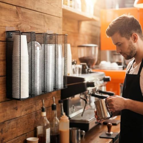 Wall Mount Portion Sauce Cup Lid Organizer (Drill-Free) - Sauce Cup Dispenser, Disposable Plastic Portion Cup Holder, Fits Cups Size 2 to 5.5 oz for Kitchen Counter, Restaurant & Coffee Bar - Image 5