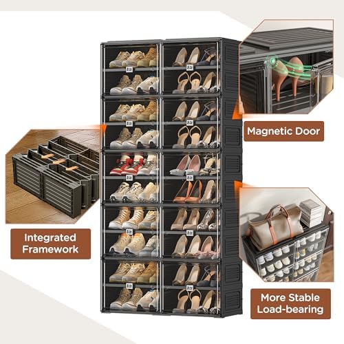 Vipbox Shoe Rack Organizer Cabinet for Closet Entryway,Clear Shoe Storage Boxes Stackable Sneaker Storage with Door Easy Assembly Black Shoe Cabinet with Lids Large 10 Tiers 40 Pairs - Image 6