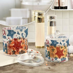 White Patriotic Stars July 4th Qtip Holder Waterproof Dustproof Apothecary Jars with Lids For Bathroom Cotton Swabs Makeup Sponges Floss Picks Bath Salts 2 Pack - Image 4