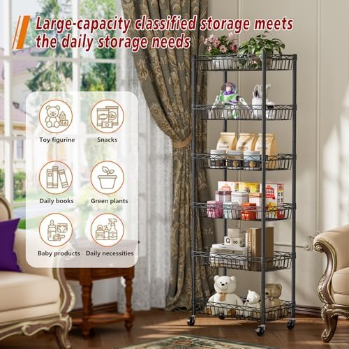Golpart Basket Shelves Closet Rack with Wheels Metal Pantry Wire Shelf Unit - Image 6