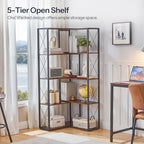 HOOBRO Corner Bookshelf, 5-Tier Industrial Corner Bookcase, Open Display Storage Rack, Vertical or L-Shaped, for Office, Living Room, Bedroom, Rustic Brown and Black BF66SJ01 - Image 5