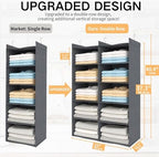 5 Tier Hanging Closet Organizer, Dual Row Wardrobe Storage with Hooks, Grey - Image 2