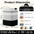 Laundry Hamper, 95L Tall Laundry Basket with Leather Handles, Rectangle Large Clothes Hamper for Organizing, Cotton Woven Laundry Baskets Storage Hampers for Bedroom, Nursery, Living Room - Image 4