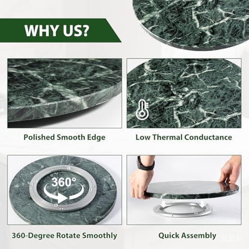 Marble Lazy Susan, 16 in Turntable Organizer for Cabinet Pantry Kitchen Countertop Fridge Bathroom Makeup Vanity Countertop, Detachable Organizer (Indian Green) - Image 2