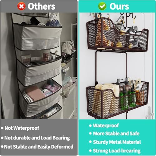 HapiRm Over The Door Organizer - Hanging Door Organizer with 4 Metal Large Capacity Baskets and Adjustable Coat Hook for Bathroom Bedroom Kitchen Pantry Closet Cabinet - Image 5