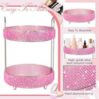 Honeydak Rotating Perfume Organizer Tray, 2 Tiers, Pearl, Pink - Image 3