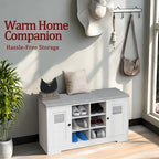 39.3" Shoe Storage Bench with Cushion, 6 Open Cubbies, 2 Cabinet - Image 7