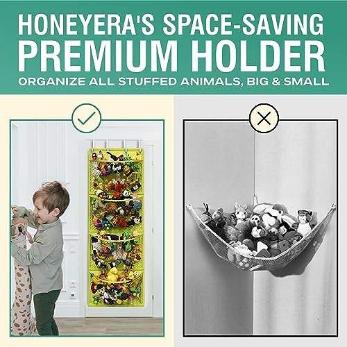Honeyera Storage for Stuffed Animal - Over Door Organizer for Stuffies, Baby Accessories, and Toy Plush Storage/Easy Installation with Breathable Hanging Pockets (Yellow) - Image 3