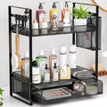 VITVITI 2 Tier Bathroom Organizer Countertop with Drawer, Metal Mesh Bathroom Counter Vanity Organizer Storage, Bath Room Sink Kitchen Spice Rack with Basket Hooks, Black by VITVITI