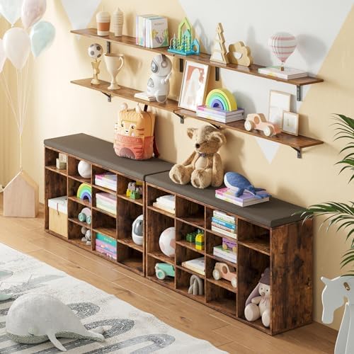 DINZI LVJ Shoe Storage Bench with Cushion, 16-Cubby Shoe Rack with Seat - Image 2