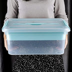 BTSKY Stack & Carry Box, Clear Plastic Storage Container Stackable Home Utility Box with Removable Tray Multi-Purpose Storage Bin for Organizing Stationery, Sewing, Art Craft Supplies(Blue) - Image 4