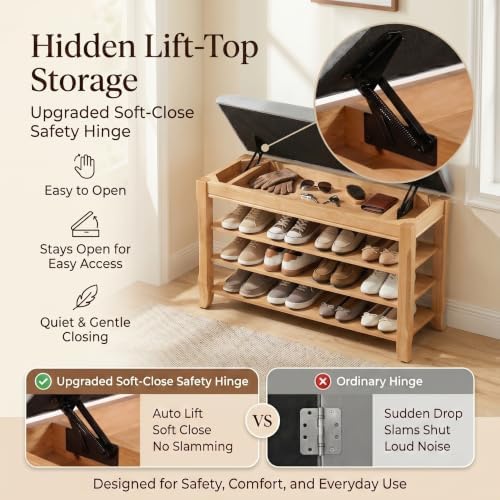 Solid Wood Shoe Bench, 31.5” Shoe Rack for Entryway Storage - Image 3