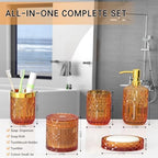 Orange Glass Bathroom Accessories Set 5 Pcs, Orange Bathroom Set, Soap Dispenser and Toothbrush Holder Set, Qtip Holder Set, Vintage Bathroom Sink Set, Cute Bathroom Decor - Image 6