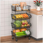 Gsiekare Fruit Vegetable Basket for Kitchen, 4 Tier Stackable Metal Wire Storage Basket Organizer Baskets with Rolling Wheels, Utility Rack for Kitchen, Pantry, Bathroom by Gsiekare