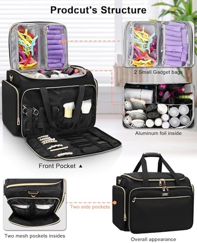 MONSTINA Hairstylist Travel Bag, Extral Large Hairdressing Bag Hair Tools Travel Case with Adjustable Dividers Professional Beauty Hairdresser Accessories Bags for Barber Heat Insulation - Image 2