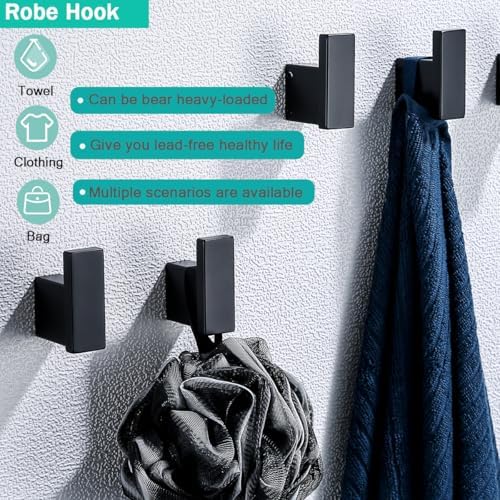 Matte Black Bathroom Hardware Accessories Set 4 Pieces Bath Towel Bar Set with 18 Inch Towel Bar,Toilet Paper Holder,Towel Hooks,SUS 304 Stainless Steel Wall Mounted Bathroom Towel Rack Set - Image 5