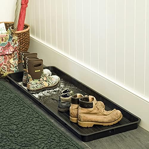 Gardener's Supply Company Large Boot Tray | Multi-Purpose All Weather Waterproof Indoor and Outdoor Shoe Mat Made with 100% Recycled Plastic | 46.5" L x 15.5" W 2" Deep - Black by GardenersSupplyCompany