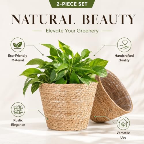 IMIKEYA 2-Pack Seagrass Plant Baskets with Plastic Liners, 9 Inch - Image 4