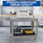 Large Garage Flat Top Utility Cart, Heavy Duty 2 Shelf Tool Cart Service Cart Rolling Push Carts with Ergonomic Handle 5" Swivel Casters. - Image 6