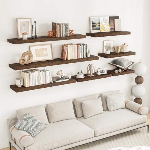 RICHFOCUS 72Inch Floating Shelves for Wall 2Pack|Rustic Brown|8" D - Image 2