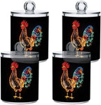 Fustylead 4 Pack Rooster Animal Composed Of Musical Instruments Qtip Holder Dispensers, Plastic Apothecary Jar Bathroom Accessories Set for Cotton Ball, Swab, Round Pads, Floss by Fustylead