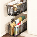 Pull Out Cabinet Organizers 2 Pack, Black Metal Storage Basket by Halyuhn