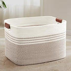 86L Large Woven Laundry Basket Hamper with Leather Handles,Brown​ by SunNewt