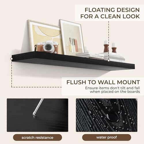 RICHFOCUS Long Floating Shelves for Wall 2Pack, Black, 48" Lx8 D - Image 6