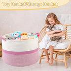 Pink Laundry Basket,20''x13''Woven Cotton Rope Laundry Hamper,Large Blanket Basket for Living Room,Baby Baskets,Kids Toy Storage Basket for Organizing,Woven basket,Clothes Hamper,Room Decor - Image 4