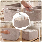OIASKET 4Packs Natural Cotton Rope Storage Baskets for Organizing Toys, Clothes, Towels & Books, Soft Versatile Organizers for Shelves, Home Decorative Bins, 15.7''Lx11.8''Wx7.8''H, Linen Brown - Image 3
