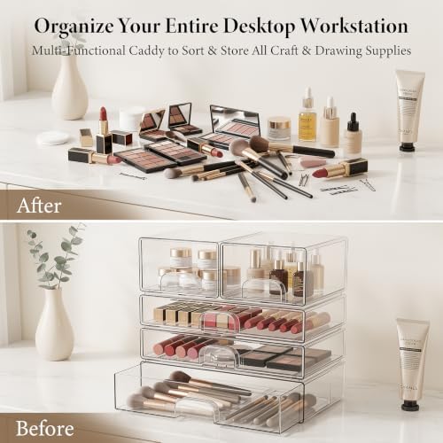 Clear Stackable Storage Drawers Set of 3 Bathroom Makeup Organizer Bins - Image 5