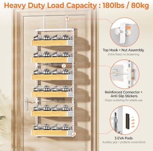 6 Tier Pantry Door Organizer Storage Spice Rack Adjustable Basket 57.09"H - Image 4