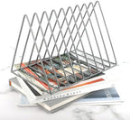 EASEPRES Vinyl Record Holder Storage, 9 Slot Metal Magazine Book Album Display Rack, Stylish Triangle Desktop File Sorter Organizer for Home Office, Grey Pack of 2 - Image 5