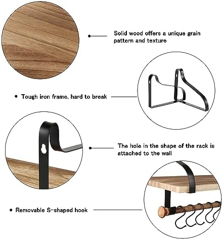 Gurfury Wooden Hanging Pot Rack with 8 Hooks - Farmhouse Style Wall Mount Multifunctional Cookware Organizer Rack Kitchen Storage for Pans Utensils (Natural) - Image 6