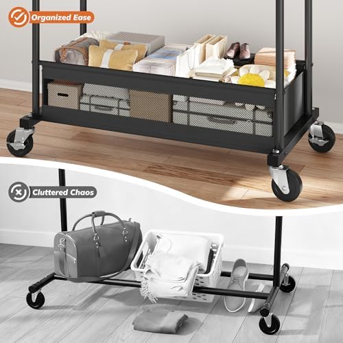 Clothes Rack 210 LBS Double Rods Extra Storage Basket - Image 5