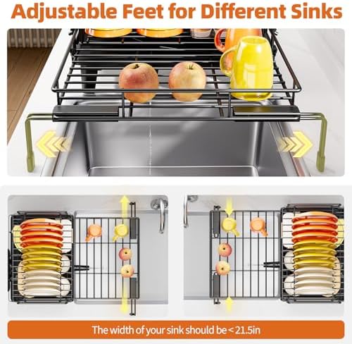 Urackify Expandable Sink Dish Drying Rack for Kitchen Counter, 2-Tier Black - Image 4