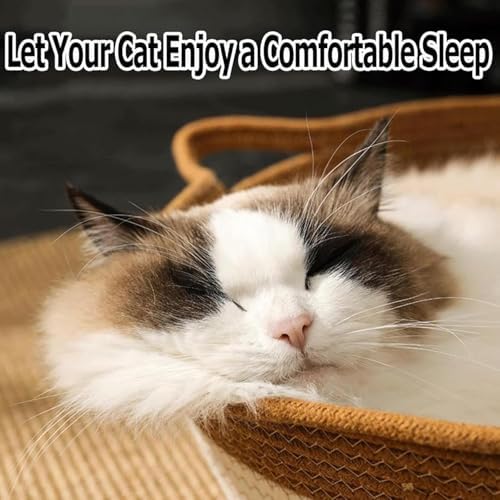 Instinct Basket, Stimuli Handwoven cat Basket Rope Cotton with Cushion, Eliminates Bed Rejection Round Pet Basket, Boho Catbed for Cats Handwoven Scratchable Breathable Weave (Small-B) - Image 2