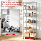 REGILLER 6 Wire Shelving Steel Storage Rack Adjustable Unit Shelves for Laundry Bathroom Kitchen Pantry Closet(Silver,11.7" D x 21.4" W x 64.5" H,With Wheels) - Image 5