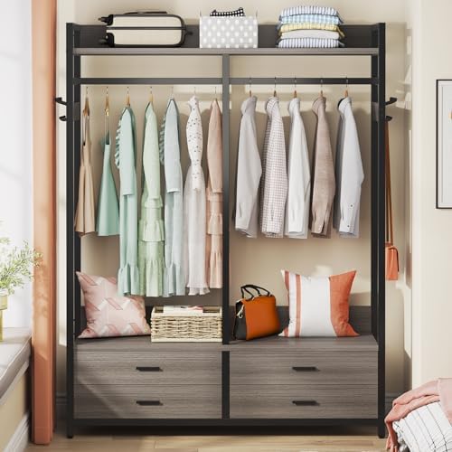 Tribesigns Freestanding Closet Organizer, Garment Rack with 4 Drawers, Gray - Image 3